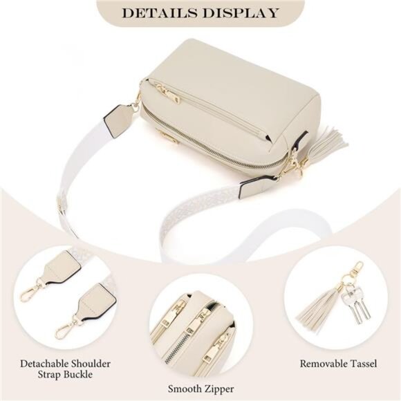 Triple Zip Small Crossbody Bag for women, Beige - Picture 6 of 6